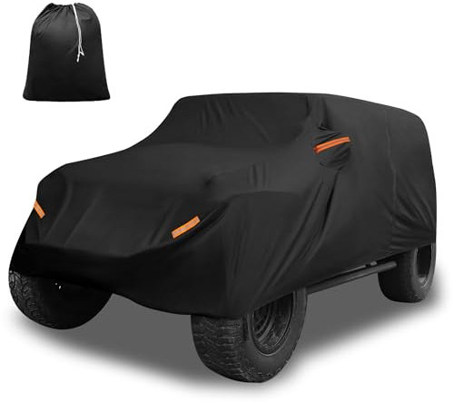 X AUTOHAUX Car Cover for Jeep Wrangler 4DR 2007-2017 Aluminum Film Outdoor Waterproof Sun Rain Snow Hail Protection with Driver Door Zipper