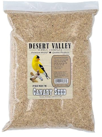 Desert Valley Premium Quality Canary Seed - 5 Pound Resealable Bag - 100% Natural, Non-GMO, Fresh from the Farm, Wild Bird Food for Canaries, Finch, Sparrows, Dove and More