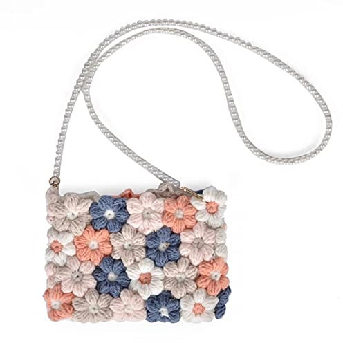 MOBAAK Strohtasche Korbtaschen Blume handgewebte Umhängetasche aus Baumwolle, gestrickte Tasche, Damen, Baumwolle, Gänseblümchen-Tasche, neue Umhängetasche, ländlicher Stil Geflochtene Tasche