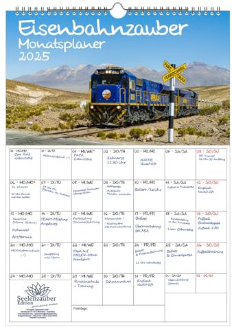 Eisenbahnzauber Planer DIN A3 Kalender für 2025 Eisenbahn Zug Lok Schienen - Seelenzauber