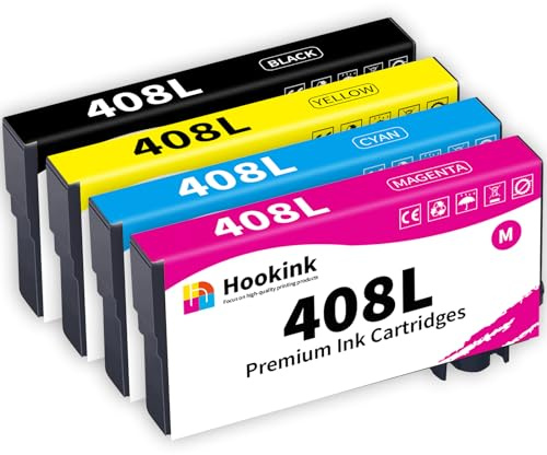 Hookink 408L 408 Multipack Druckerpatronen Kompatibel für Epson 408L Tintenpatronen Kompatibel mit Epson Workforce Pro WF-C4310DW WF-C4810DTWF WF-C4310 WF-C4810D (4-Pack)