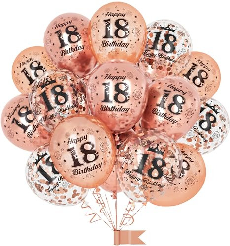 Palloncini 18° Compleanno, 15 Pezzi Decorazioni Feste Oro Rosa con Palloncini Coriandoli Lattice Happy Birthday per Ragazze e Donne Decorazioni 18° Palloncini Età Anniversario