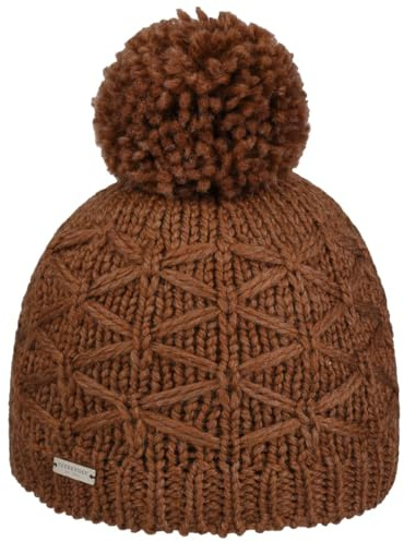 Seeberger Annelie Bommelmütze Strickmütze Wintermütze Damenmütze Beanie Damen/Herren - mit Futter Winter Herbst-Winter - One Size braun