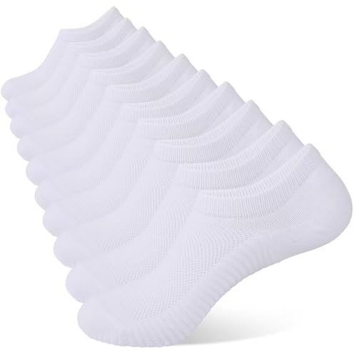 YOJOOM Sneaker Socken Damen 35-38 39-42, Füßlinge Sneakersocken mit Rutschfest Silikon,Laufsocken Gepolsterte Kurze Socken Unsichtbar (DE/NL/SE/PL, Numerisch, 39, 42, Regular, Regular, weiß)