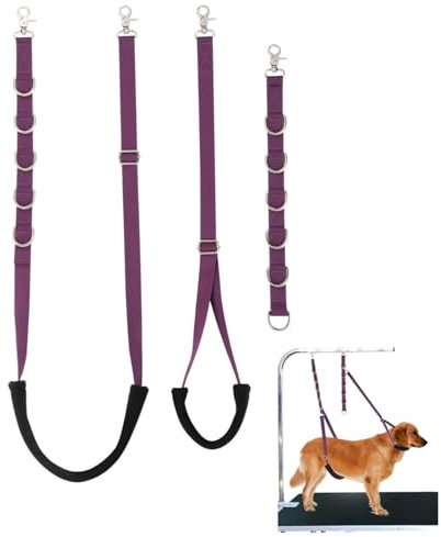 Nicoone 3Pcs Pet Dog Grooming Harness Strap Adjustable Grooming Band Neck and Haunch Holder Table Rope with D- Rings for Small Dogs