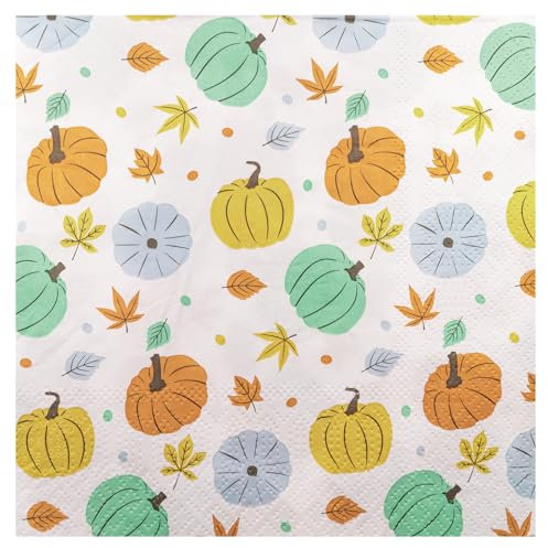 Servietten Herbst 50 Stück Kürbis Ahornblatt Weiß Papierservietten Party Serviette 33 x 33 cm Papierserviette Herbstdeko