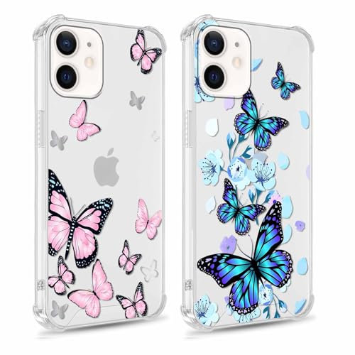 Yoedge 2 Pack Clear Phone Case Compatible with iPhone 11 6.1, Transparent Silicone with Butterfly Aesthetics Pattern, Shockproof Bumper Protector Matte Cover for iPhone 11, Girls