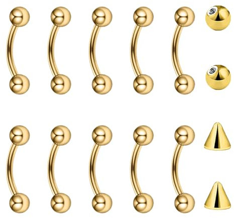 Besyvvin 10stk Curved Barbell 1,2mm Piercing Lippe Augenbrauen Septum Rook Daith Banane Gold 12mm Chirurgenstahl