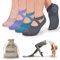 Ozaiic Yoga Socken rutschfeste für Damen für Pilates, Barre, Ballett, Tanz (EUR 35-41, 4 Paar - Rosa/Lila/Blau/Grau)