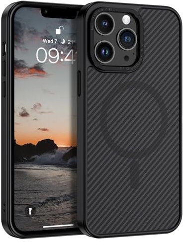 YINLAI for iPhone 13 Pro Max Magnetic Case [Compatible with Magsafe] Carbon Fiber Support Wireless Charging Slim Full Shockproof Phone Case for iPhone 13 Pro Max 6.7, Black