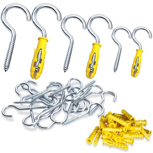 SHSMPXOY 60 Pezzi Ganci a Vite,40/50/65mm Gancio Lampadario,Ganci a Vite per Legno,Ganci Da Soffitto,Occhielli a Vite,Gancio Soffitto,Gancio Lampadario,Gancio da Muro,Viti Con Occhielli a Vite