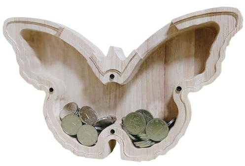 RoxNvm Spardose Kinder, Sparschwein aus Holz, Visualisierung Abnehmbar Spardose Holz, Personalisierte Tiere Spielzeugkiste Gelddose für Kinder Geschenk Innendekoration(Schmetterling)