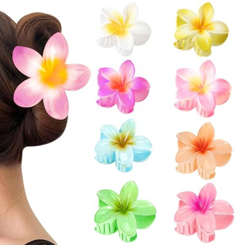 Lot de 8 Grandes Pinces A Cheveux Antidérapantes, En Forme De Fleur, Solides, Pour Cheveux Epais,8 Couleurs Au Choix