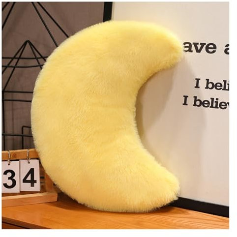 Wisafory Kuschelkissen Kinder Stern Mond Herz Plüschkissen Flauschige Zierkissen Weiche Sofakissen Kopfkissen Nackenkissen Dekokissen für Kinderzimmer Schlafzimmer Deko Geschenke Gelber Mond 20cm