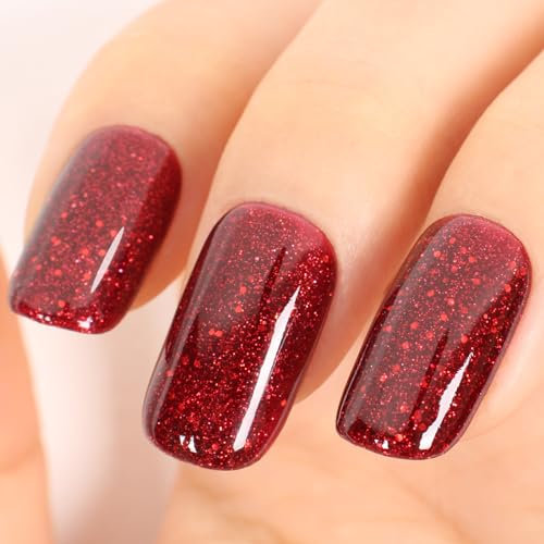 TUTUYUChristmas Red Glitter Gel Nail Polish, 12ml Soak Off UV Sparkly Shimmer Poinsettia Gel Polish for Proffesional or DIY Nail Art at Home,Holiday Gifts