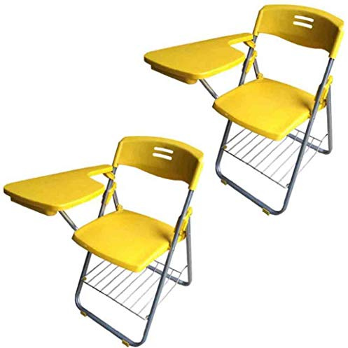 Set of 2 Yellow Plastic Office Folding Chairs with Writing Tablet Ideal for Training Conferences Business & Learning Sturdy Steel Frame Portable and Practical Solution for Any Workspace
