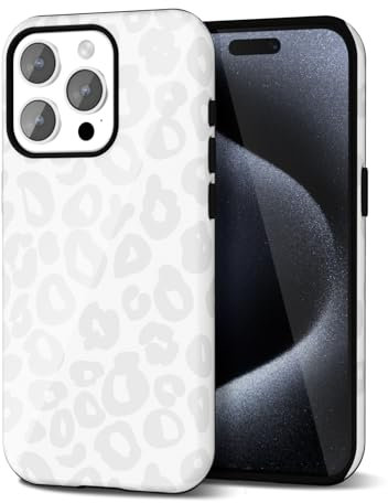 Svanove Cheetah Print Phone Case for iPhone 15 Pro Case Girly Trendy Leopard Pattern, Retro Cool Animal Print, Luxury Cute Case for Women, Aesthetic Y2k Hard Shell Plastic, White