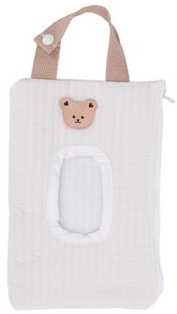 Sac à Lingettes, Design de Dessin animé Adorable, Sac de Rangement de Mouchoirs Extractible Portable pour Voitures, Extérieur, Tissu en Coton, 15x23cm (Ours Blanc)