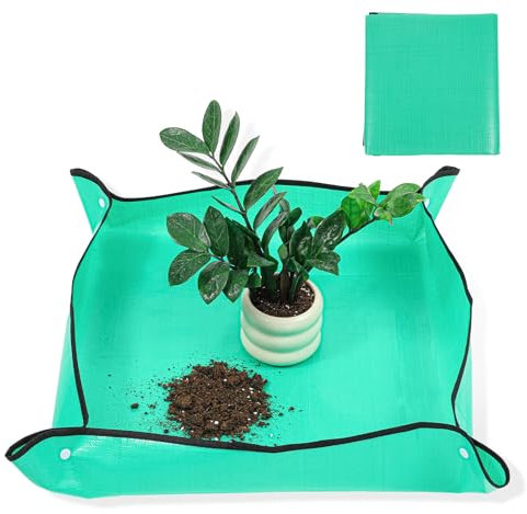 Nogeqi Gartenmatte Pflanzmatte, 66x66 cm Pflanzenmatte Pflanzunterlage PE, wasserdichte Pflanzen Umtopfmatte für Den Innenbereich Umpflanzmatte für Sämling Umtopf Sukkulenten (Grün)