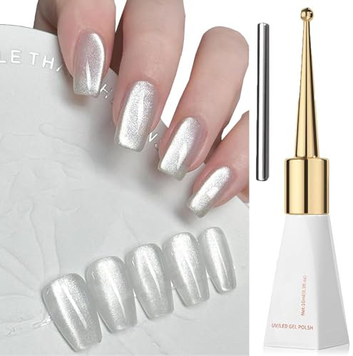 QUIWEN Glitter Gel Nail Polish, Transparent Sparkle Nail Polish with Cat's Eye Effect, Soak Off UV/LED Jelly Glass Crystal Gel Nail Varnish for Nail Art Salon DIY Home