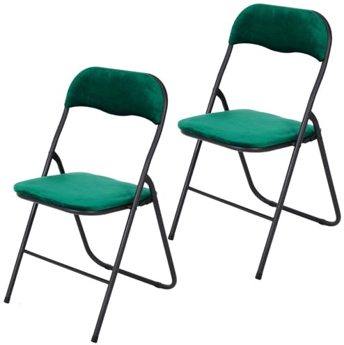 Brixy Klappstühle 2er Set, Elegante und platzsparende Faltstühle mit Samtbezug Grün, 43 x 47 x 80 cm
