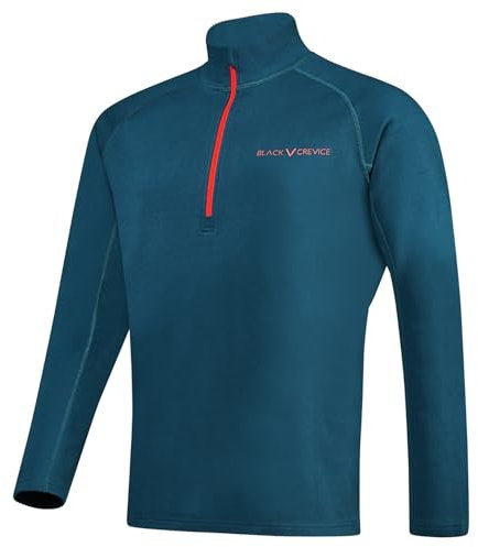 Black Crevice Herren Merino/Baumwolle Zip Top in Petrol/orange I Größe L I 100% Merino Wolle Innen & 100% Baumwolle Außen I Mit Stehkragen & Reißverschluss I Ideal für Outdoor-Aktivitäten