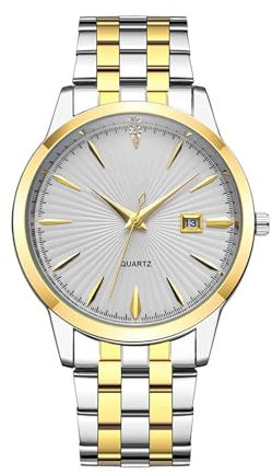 JOATVEE Herrenuhr, Großes Gesicht Silber Gold Edelstahl Männer Quarzuhr mit Datum, Mode Wasserdicht Herrenuhr Kleid lässig leicht zu lesen