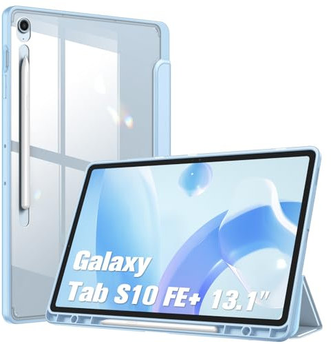 FINTIE Hybrid Slim Case for Samsung Galaxy Tab S10 FE+ Plus 13.1 Inch 2025 Model (SM-X620/X626) with S Pen Holder, Shockproof Cover with Clear Transparent Back Shell, Auto Wake/Sleep, Sky Blue