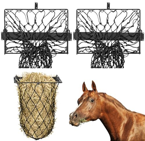 Yaocom 2 Set Wall Mount Hay Feeder with Net Collapsible Hay Rack with Net Slow Feeder for Horses Goats