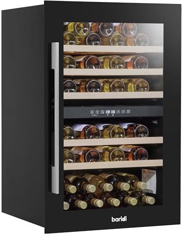 Baridi 60cm Built-In 57 Bottle Dual Zone Wine Cooler with Beech Wood Shelves - Black - DH118