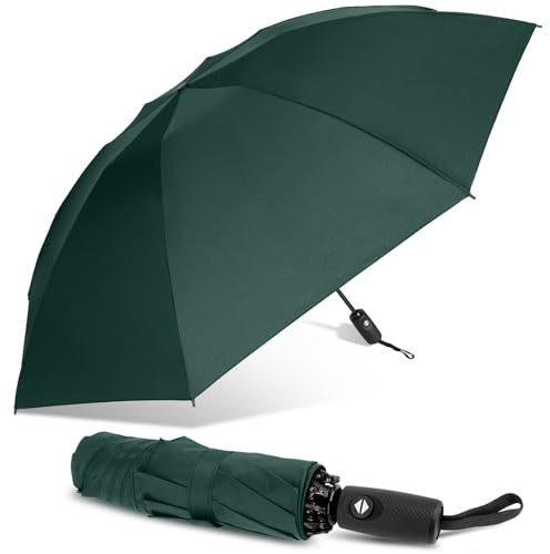 ALLBASA Folding Umbrella Auto Open/Close Umbrella Windproof Travel Umbrella Heavy Duty Umbrella Windproof Non-slip Handle, Green