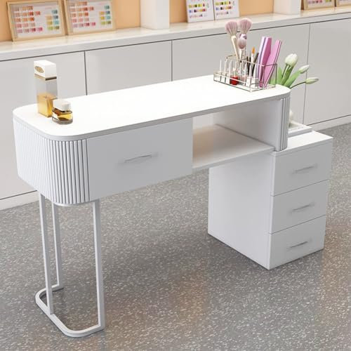 PP-Vic Manicure Table for Manicurists, Modern Manicure Table with Drawers, Beauty Salon Nail Technician Table, Nail Salon Spa Manicure Table with Drawer Storage Cabinet, White,With cabinet