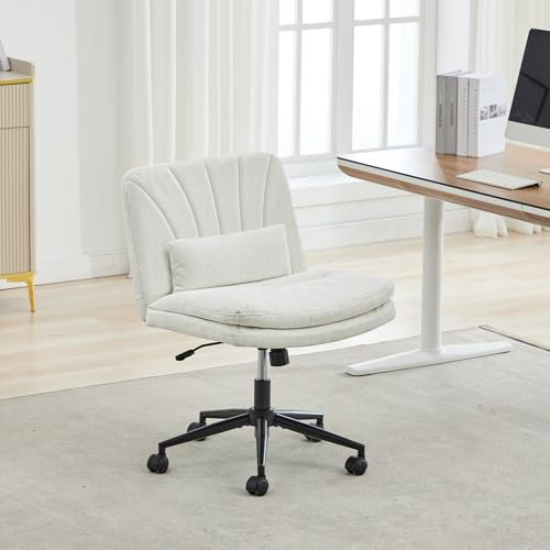 SAMERY BüRostuhl Schreibtischstuhl Drehstuhl mit Kunststoff-Leichtlaufrollen, Schminktisch Stuhl Lesesessel mit Breitem Sitzkissen, Stufenlos HöHenverstellbar, Wippfunktion, Lift SGS-geprüft (Weiß)