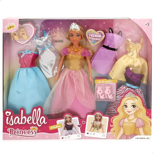 ColorBaby Isabella 39417 Prinzessin-Puppe 30 cm mit 5 Kleidern und Schuhen mit beweglichen Absätzen mit Mähne zum Frisieren, für Mädchen ab 3 Jahren