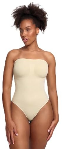 creamy fabrics Shapewear Damen Body Bauchweg trägerlos stark formend | Schulterfreier Sculpting Bodysuit mit Slip Form weichem Stretch und abnehmbaren Trägern für sicheren Halt unter Kleidung