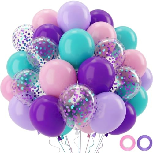 QIFU Luftballons Lila Rosa Blau-50Pcs Meerjungfrau Geburtstag Deko Geburtstagsdeko Mädchen Kinder,Konfetti Latex Ballons Für Babyparty Hochzeitsdeko Verlobung Gender Reveal