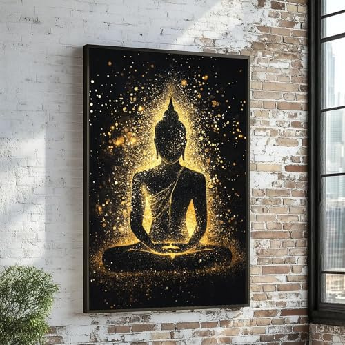 CAOXTART Goldener Buddha-Kunstwerk, Buddha-Porträt-Poster, Zen-Meditations-Wandkunst, für Wohnzimmer, Wandbild zur Heimdekoration (30x40cm/Rahmenlos)