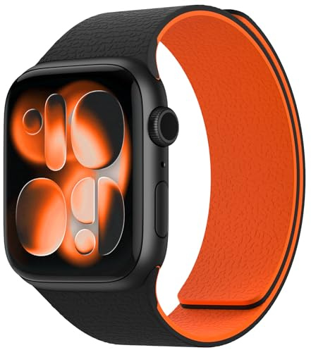 Nereides Compatible with Apple Watch Straps 46mm 45mm 44mm 49mm, Soft Magnetic Silicone Replacement Band for iWatch Series 11 10 9 8 7 6 5 4 SE SE2 SE3 Ultra 3/2/1 (Black+Orange)