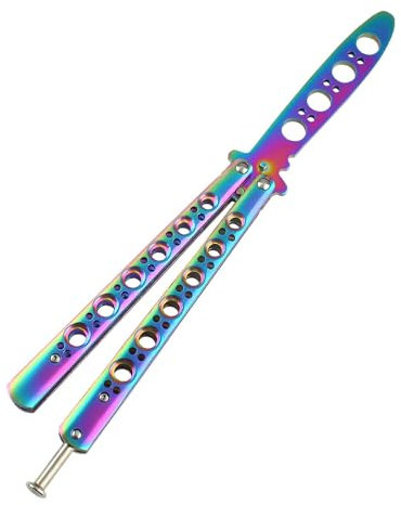 Andux Zone CS/HDD24 - Cuchillo de mariposa perforado de acero inoxidable, con destornillador pequeño incluido, color arcoíris