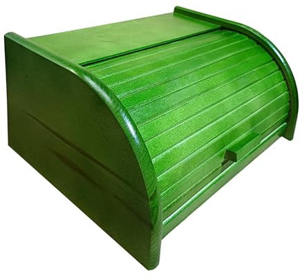Wooden Bread Bin with Sliding Lid, Dense Wood, Green, Large