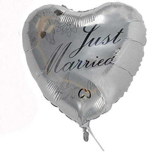 Folienballon / Ballon / Herzballon / Luftballon mit dem Aufdruck Just Married & Tauben in silber und weiß - Hochzeit - Heirat - Hochzeitsdeko - Hochzeitsballon - Durchmesser 45 cm