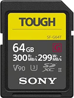 Sony 64GB SDXC Flash Memory Card - World toughest and fastest UHS-II SD TOUGH G Series ( V90 / Read 300MB/s and Write 299MB/s) - SF64TG