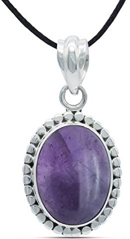 mantraroma Kettenanhänger 925 Silber Amethyst lila Stein Edelstein Damen Sterling Silber Halskette Anhänger Geschenk (MAH-123-01)