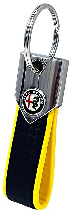 4R Quattroerre.it Schlüsselanhänger Elite Alfisti, Carbon Gelb mit Alfa Colors Logo