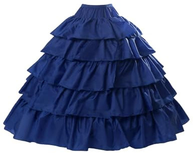BEAUTELICATE Damen Reifrock Brautkleid Lang A-Linie Petticoat Rockabilly Barock Kleid Unterröcke Krinoline 4 Ringe mit Rüschen fur Hochzeit Karneval Halloween (Königsblau, S-M)