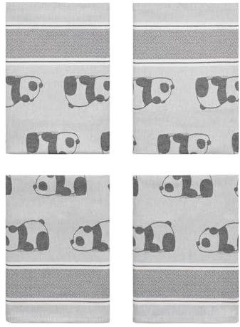 saewelo 4er Set Geschirrtücher in Geschenkverpackung, 100% Baumwolle, 50x70 cm (Panda, Grau)