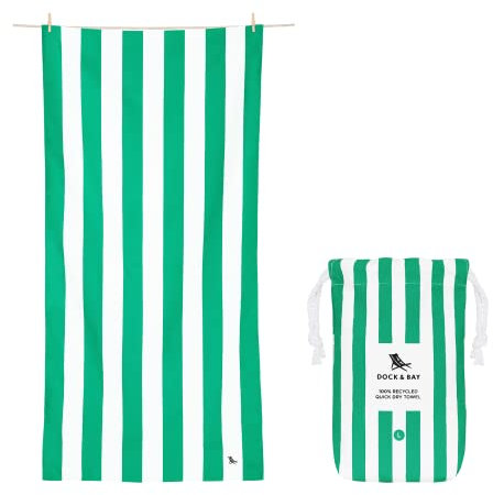 Dock & Bay Strandhandtuch - Schnell trocknende Mikrofaser, ohne Sand - Kompakt, Leicht - 100% recycelt - Inklusive Beutel - Cabana - Cancun Green, Extra Large (200x90cm, 78x35)