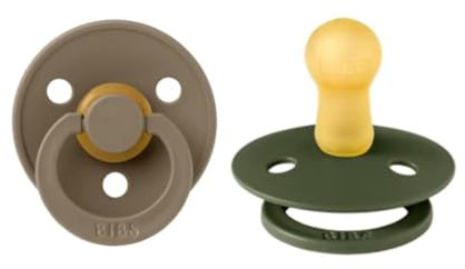 BIBS Colour Schnuller 2er-Pack, BPA-frei, Kirschform Nippel. Naturkautschuk / Latex, Hergestellt in Dänemark. 6-18 Monate (2er Pack), Dark Oak / Hunter Green