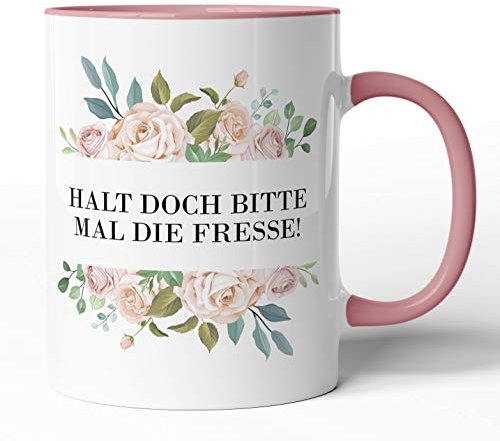 Kaffee-Tasse Schimpfwörter Beleidigung Ironie Geschenk-Tasse Geburtstag lustige Büro-Tasse - Spülmaschinenfest - beidseitig Bedruckt (Tasse Rosa, Halt doch bitte mal die Fresse!)