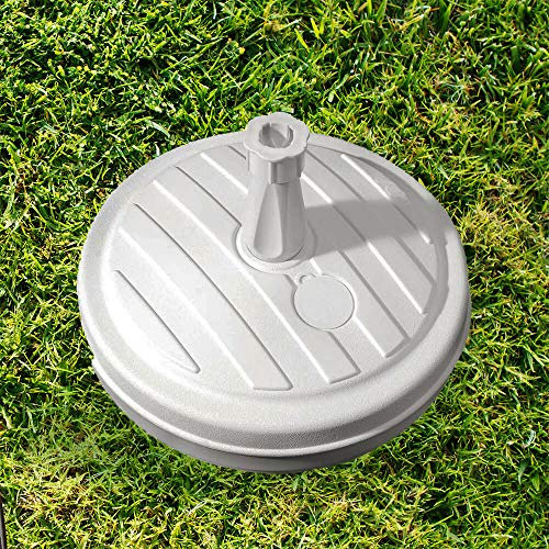 GEEZY White Parasol Base Stand 13L – Round, Fill with Water or Sand, Compact & Portable, Stores Pole Holder Underneath, Fits 18–32mm Poles – Garden Umbrella Base for Patio, Beach, Park, Terrace